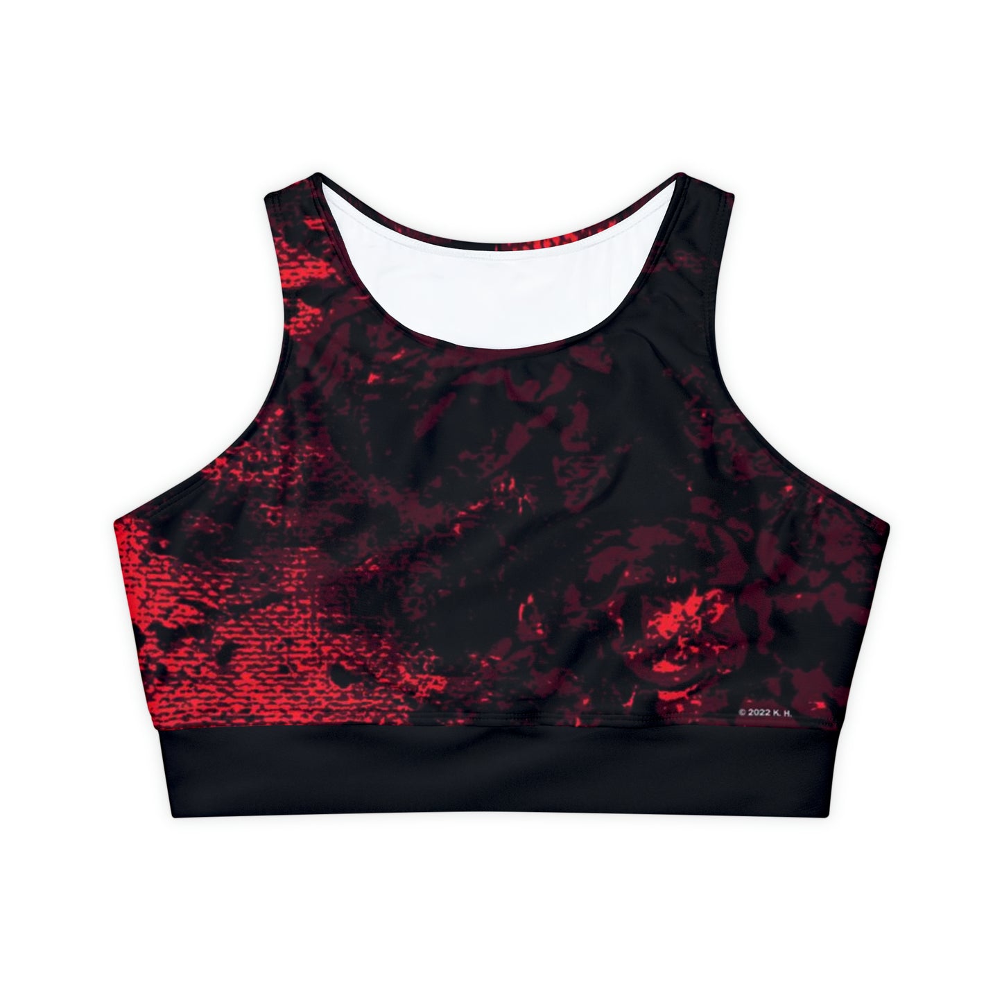 "Mystic Cube" (Cosmic Fusion - Maroon/Neon Red) - Fully Lined, Padded Sports Bra