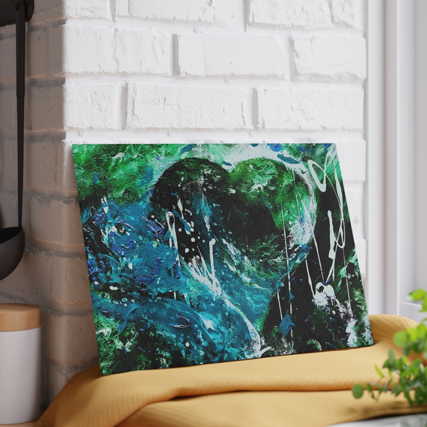 "Dreamy Love" (Forest Green/Teal) - Glass Cutting Boards