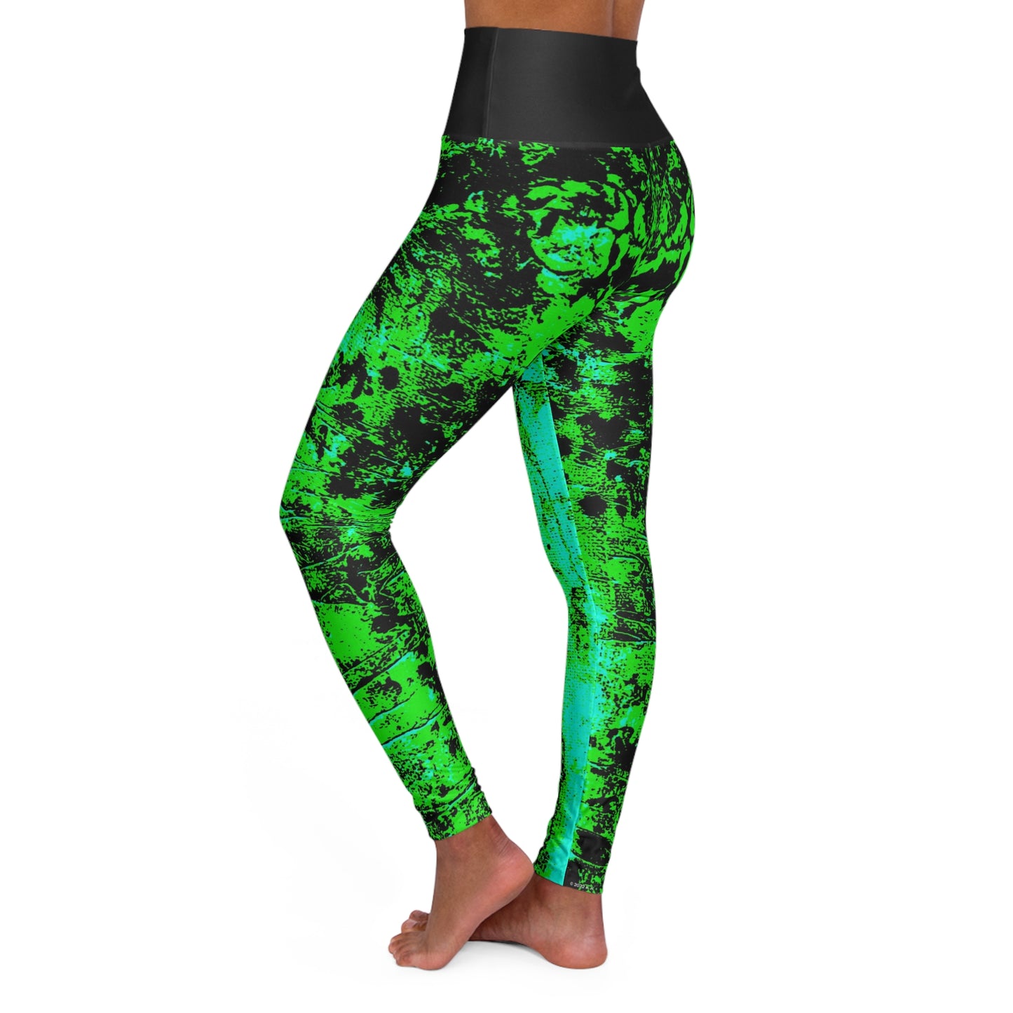 "Mystic Cube" (Cosmic Fusion - Shamrock Green/Aqua) - High Waisted Yoga Leggings