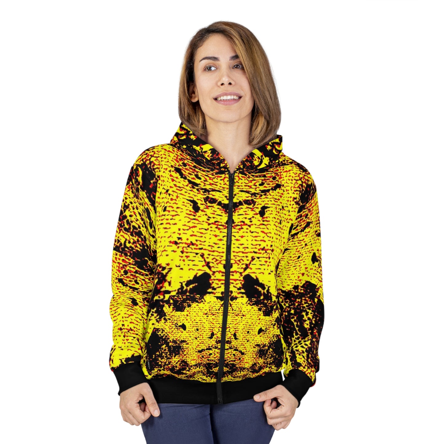 "Mystic Cube" (Cosmic Fusion - Neon Yellow) - Unisex Zip Hoodie