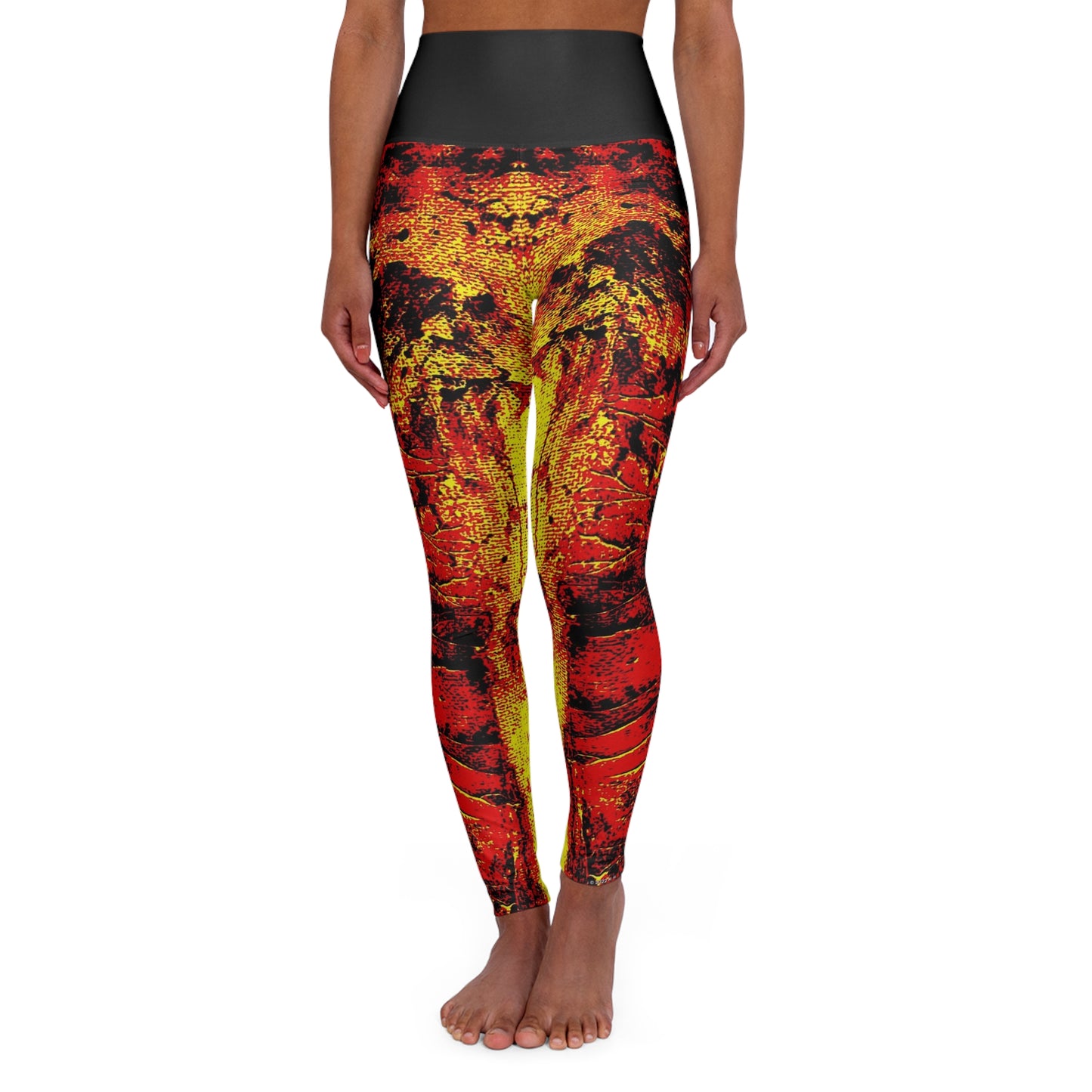 "Mystic Cube" (Cosmic Fusion - Persimmon/Yellow) - High Waisted Yoga Leggings