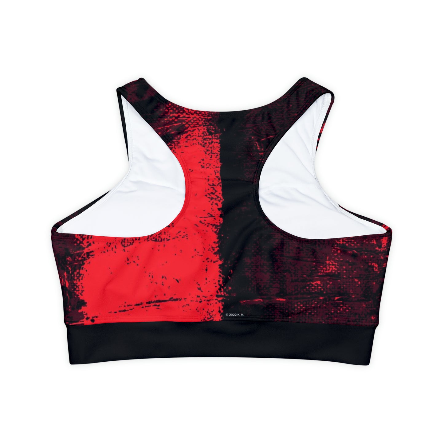 "Mystic Cube" (Cosmic Fusion - Maroon/Neon Red) - Fully Lined, Padded Sports Bra