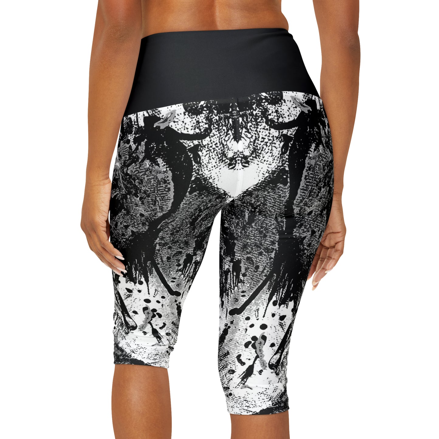"Dreamy Love" (Cosmic Fusion - Black/White/Gray) - Yoga Capri Leggings