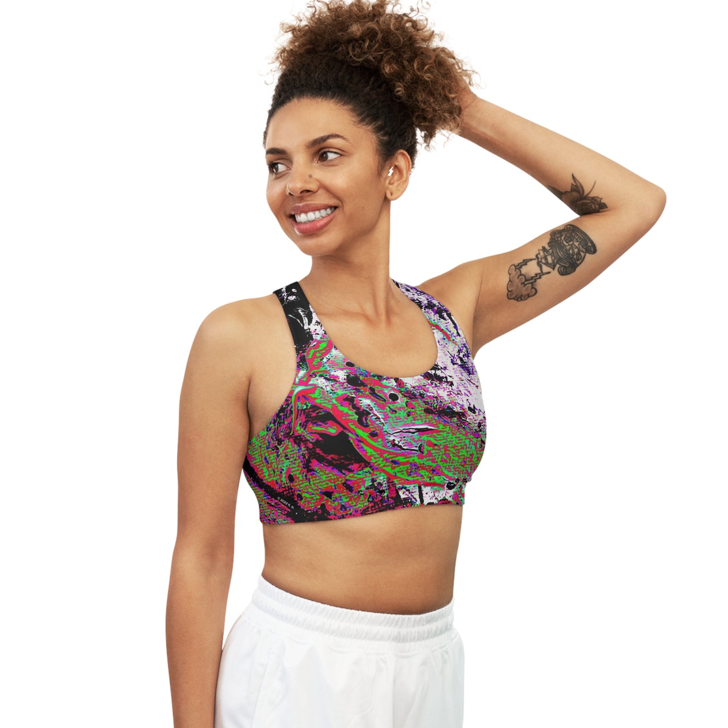 "Dreamy Love" (Cosmic Fusion - Green/Scarlet/Purple) - Seamless Sports Bra