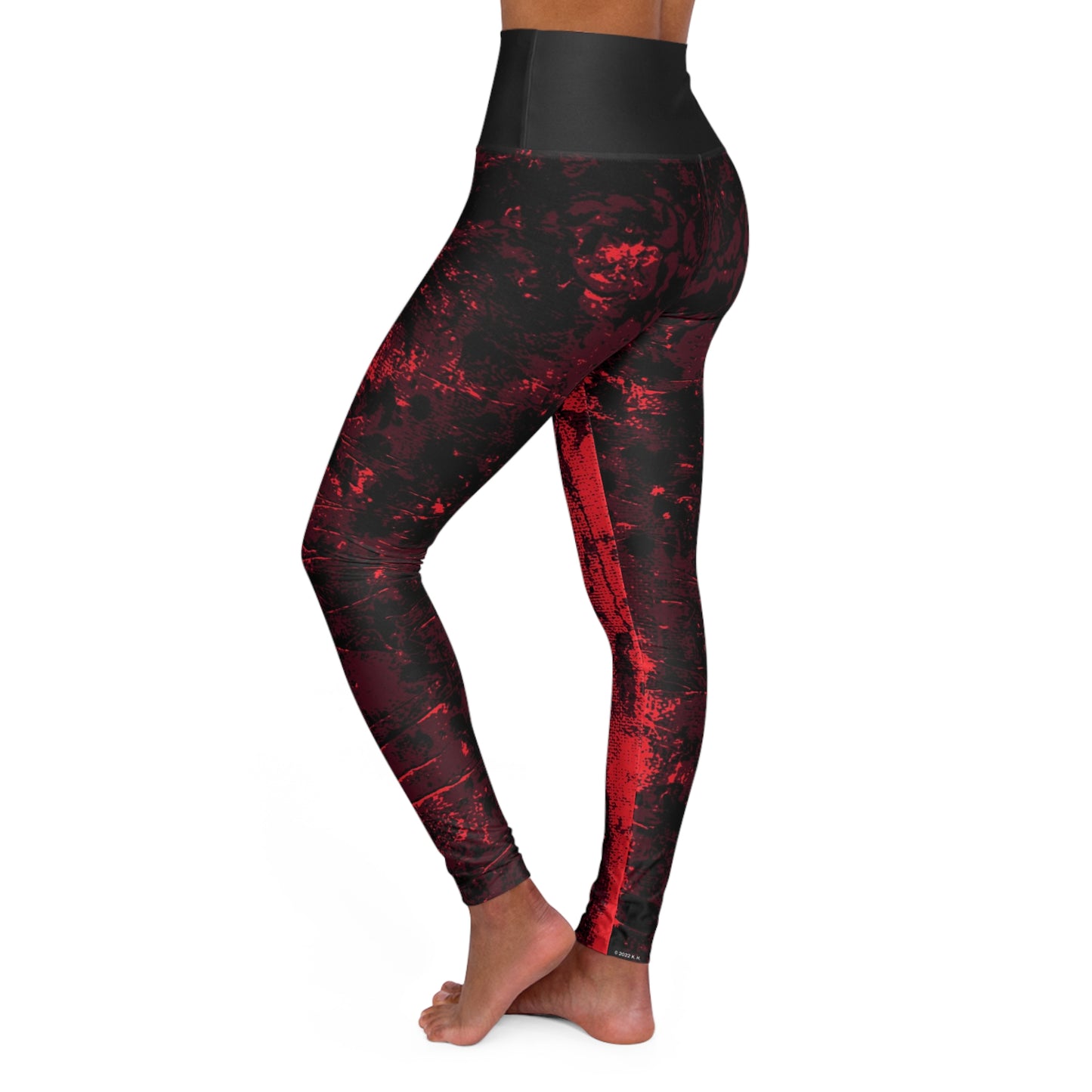 "Mystic Cube" (Cosmic Fusion - Maroon/Neon Red) - High Waisted Yoga Leggings