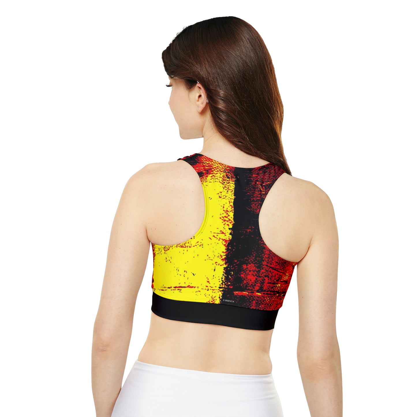 "Mystic Cube" (Cosmic Fusion - Persimmon/Yellow) - Fully Lined, Padded Sports Bra