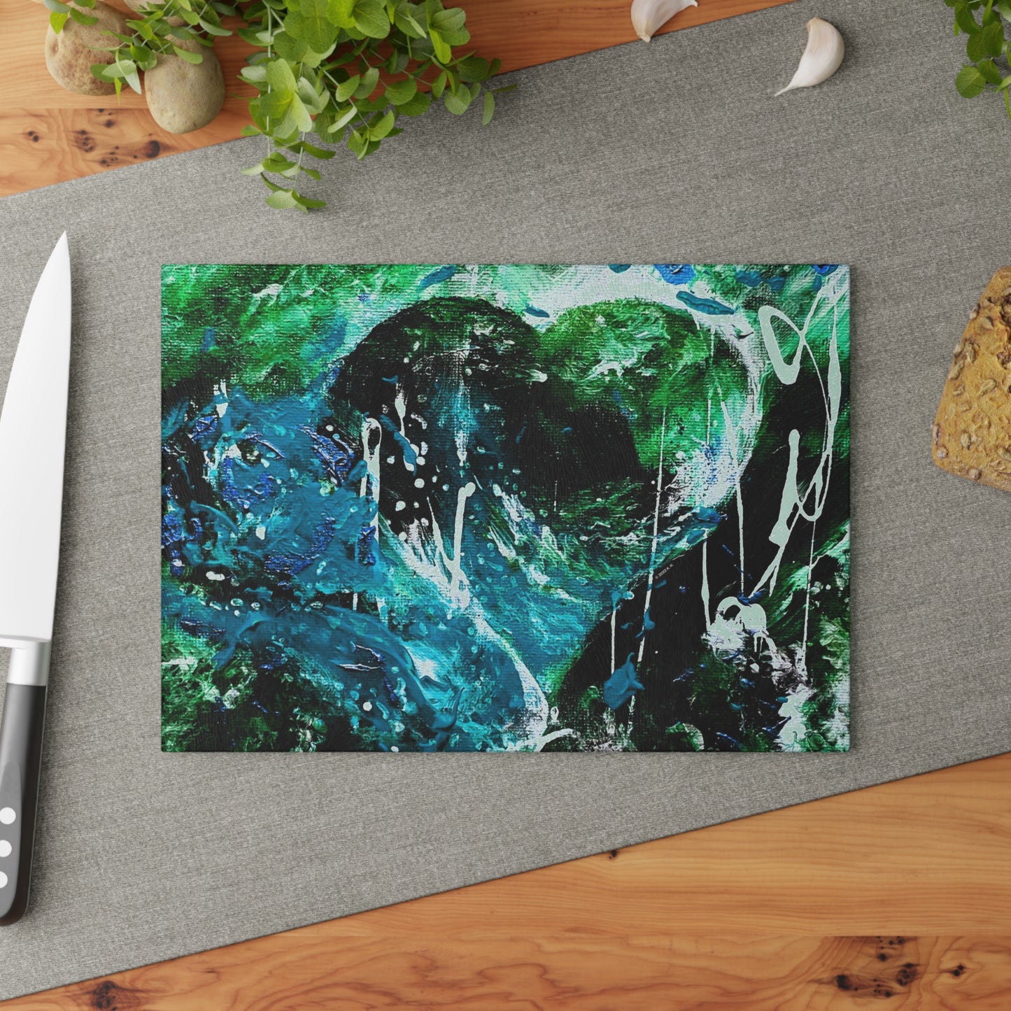 "Dreamy Love" (Forest Green/Teal) - Glass Cutting Boards