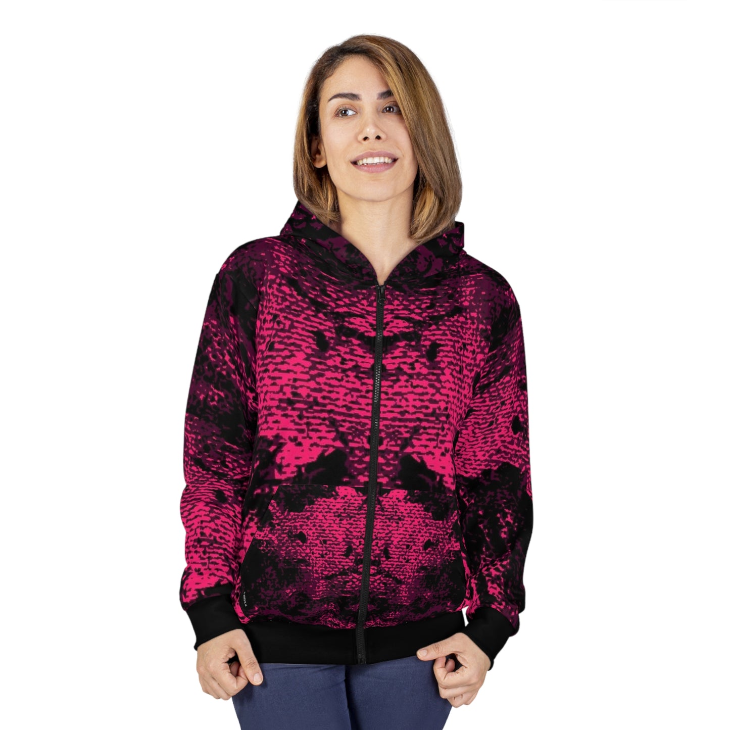 "Mystic Cube" (Cosmic Fusion - Dark Plum/Cherry) - Unisex Zip Hoodie