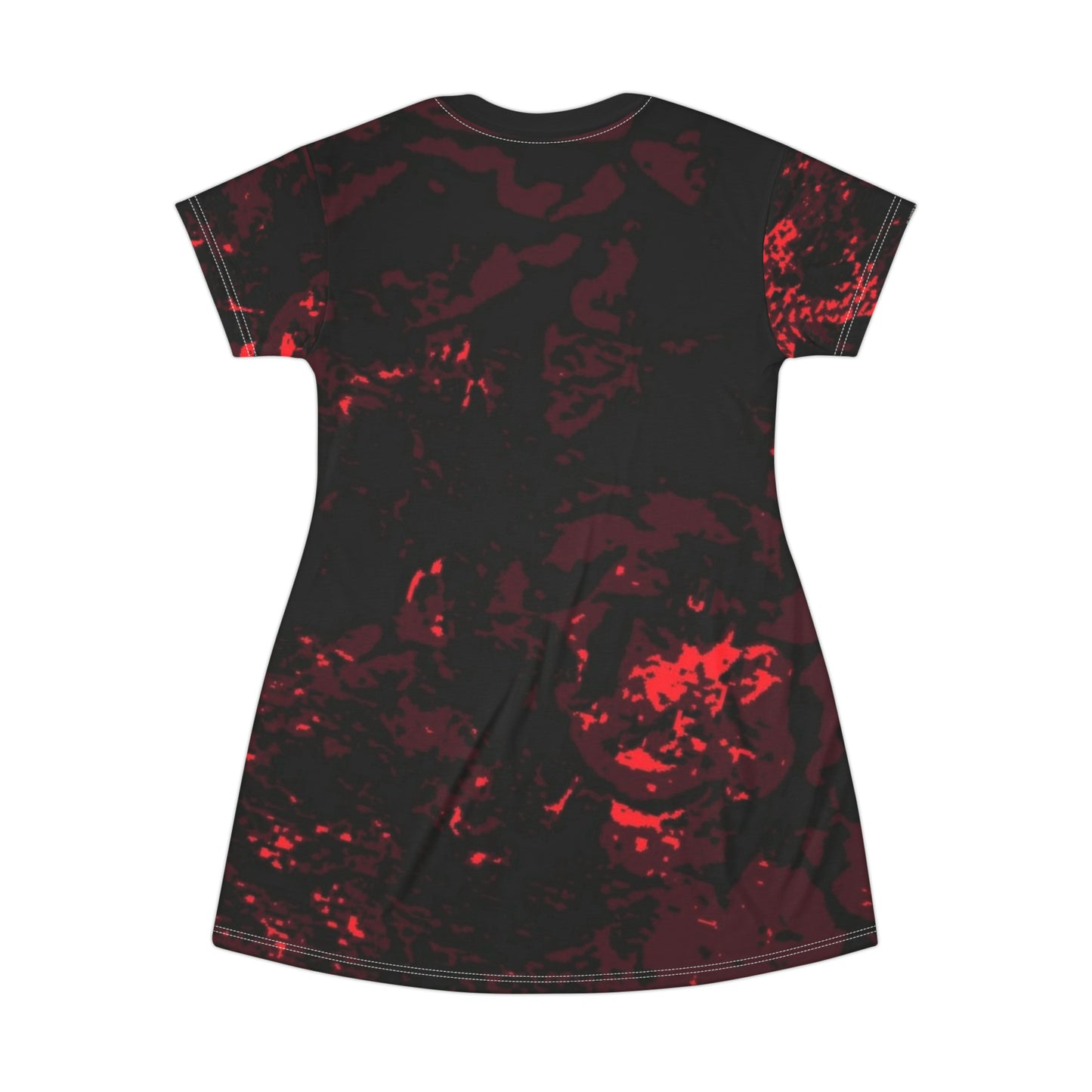 "Mystic Cube" (Cosmic Fusion - Dark Maroon/Neon Red) - T-Shirt Dress