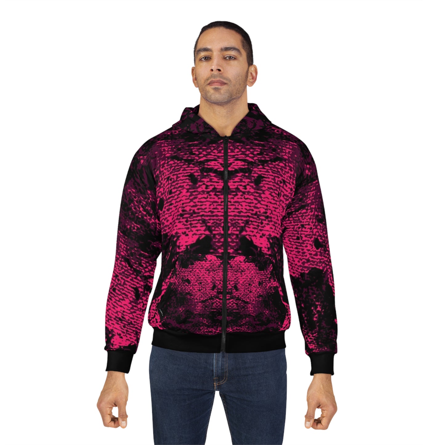 "Mystic Cube" (Cosmic Fusion - Dark Plum/Cherry) - Unisex Zip Hoodie