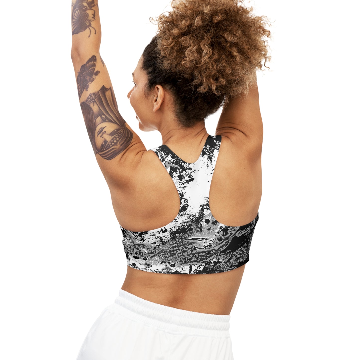 "Dreamy Love" (Cosmic Fusion - Black/White/Gray) - Seamless Sports Bra