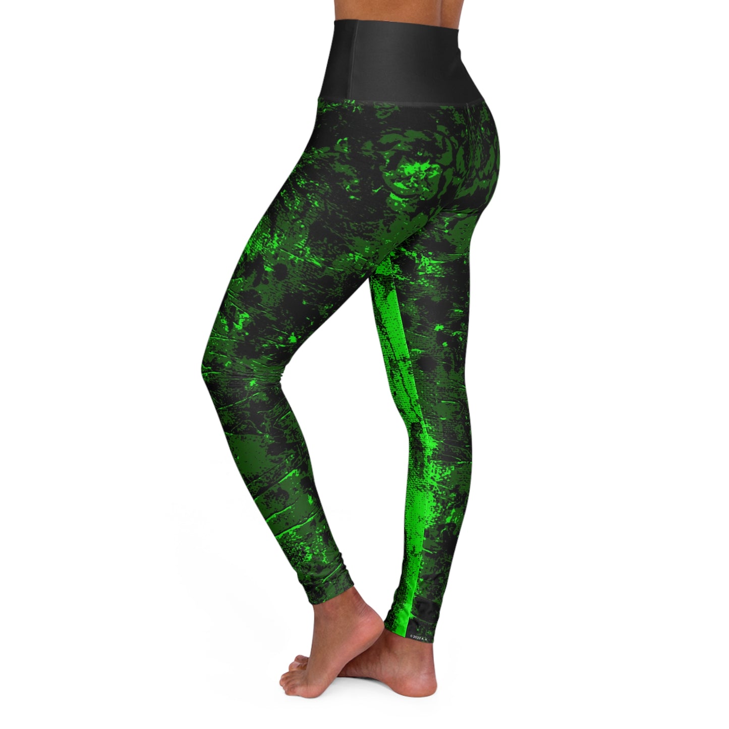 "Mystic Cube" (Cosmic Fusion - Emerald/Neon Green) - High Waisted Yoga Leggings