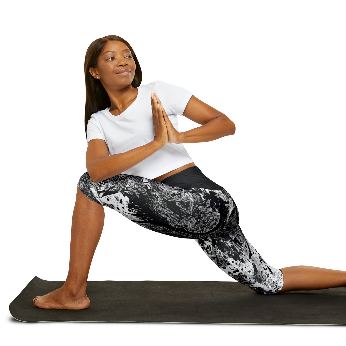 "Dreamy Love" (Cosmic Fusion - Black/White/Gray) - Yoga Capri Leggings