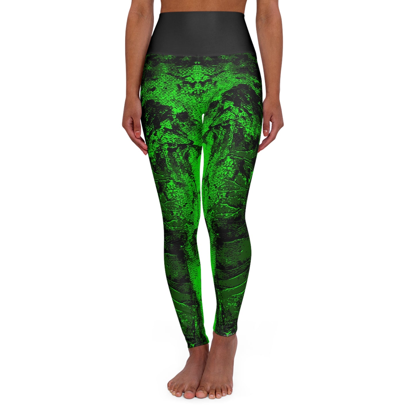 "Mystic Cube" (Cosmic Fusion - Emerald/Neon Green) - High Waisted Yoga Leggings