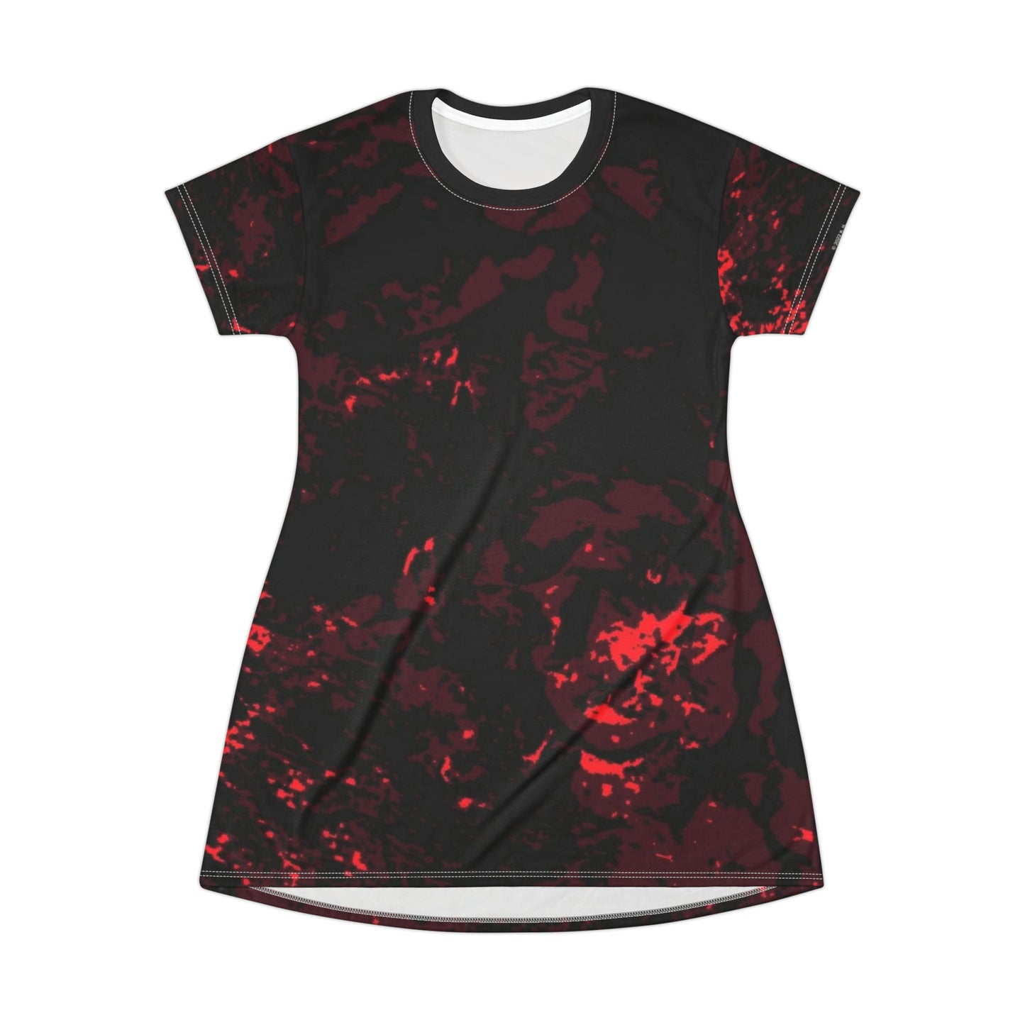 "Mystic Cube" (Cosmic Fusion - Dark Maroon/Neon Red) - T-Shirt Dress