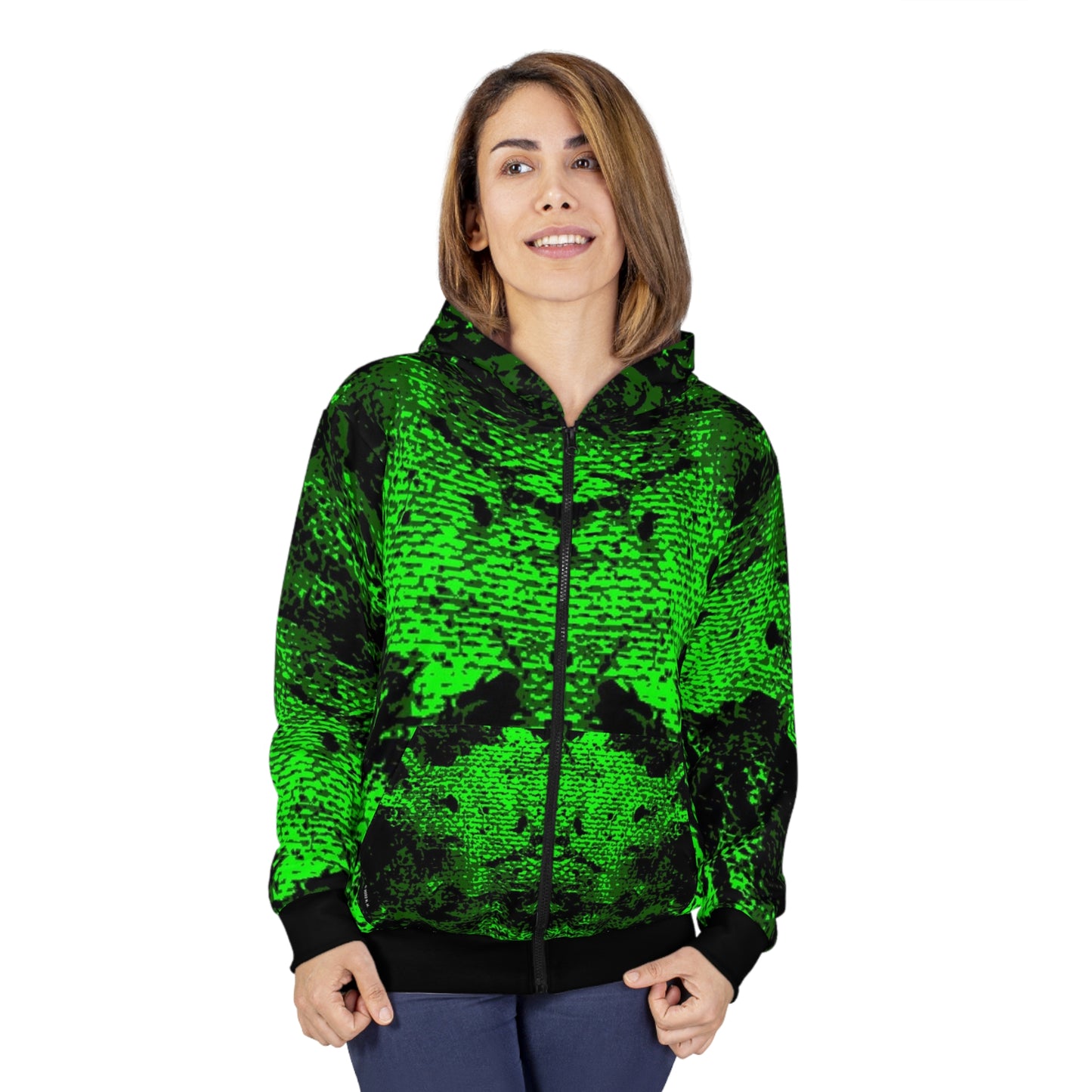 "Mystic Cube" (Cosmic Fusion - Emerald Green) - Unisex Zip Hoodie
