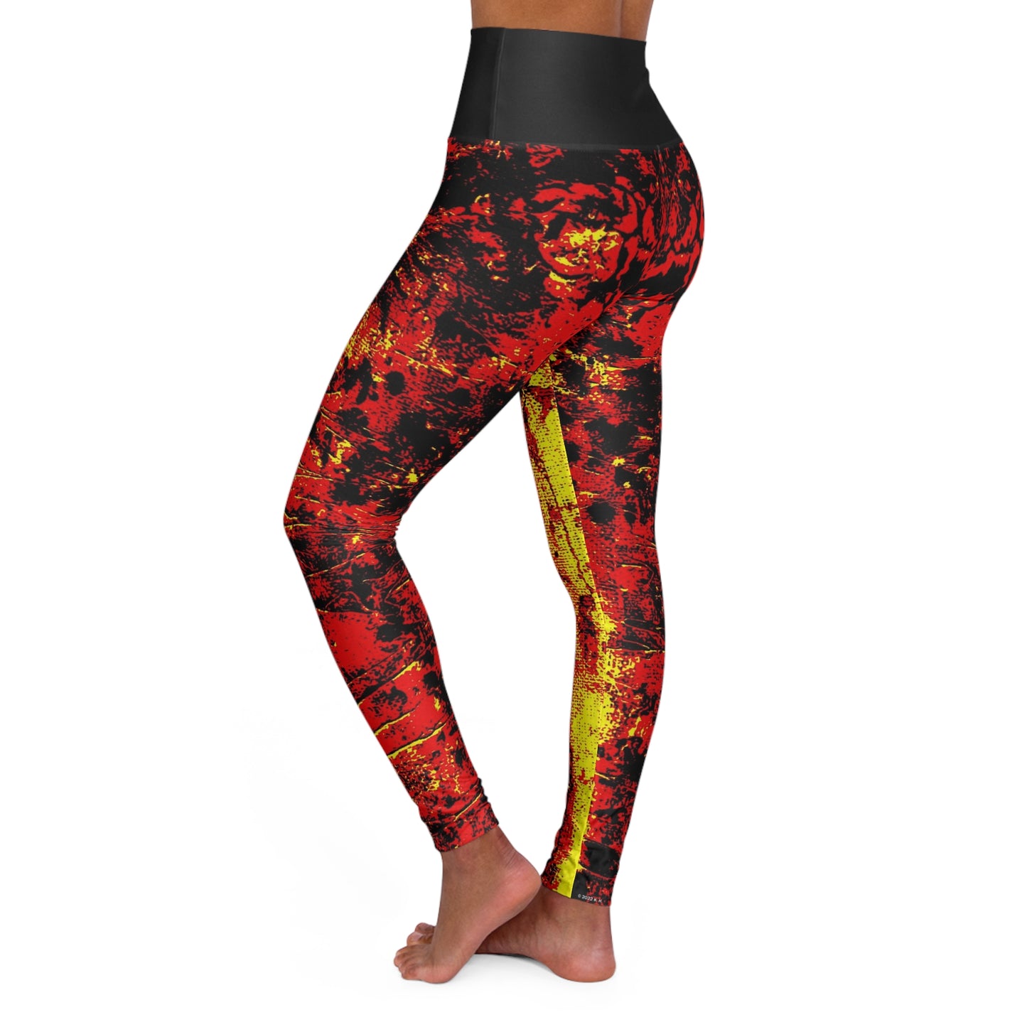 "Mystic Cube" (Cosmic Fusion - Persimmon/Yellow) - High Waisted Yoga Leggings