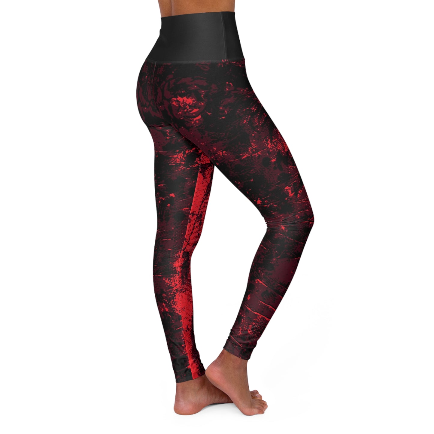 "Mystic Cube" (Cosmic Fusion - Maroon/Neon Red) - High Waisted Yoga Leggings