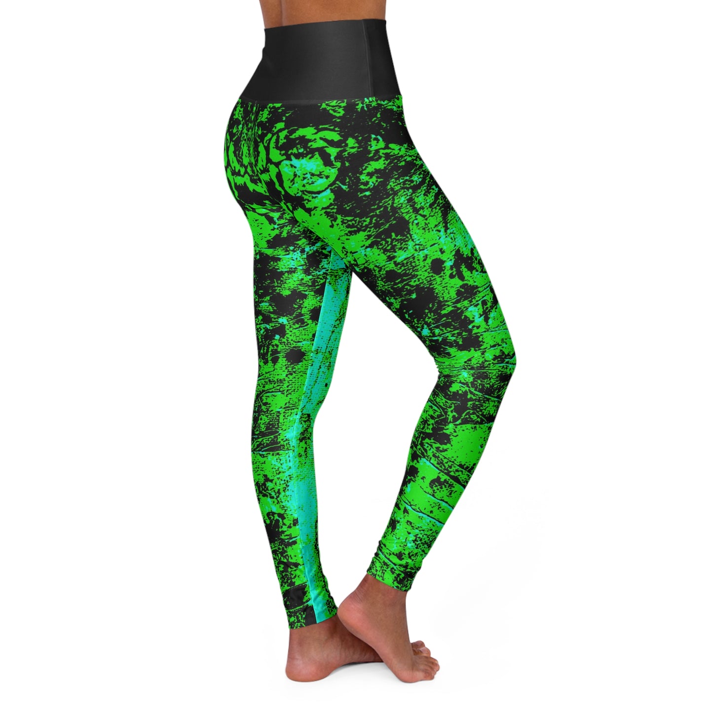 "Mystic Cube" (Cosmic Fusion - Shamrock Green/Aqua) - High Waisted Yoga Leggings