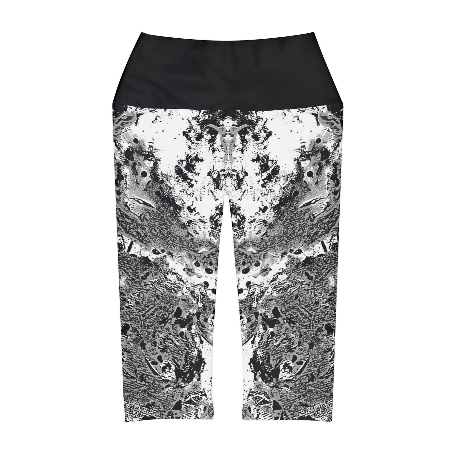 "Dreamy Love" (Cosmic Fusion - Black/White/Gray) - Yoga Capri Leggings