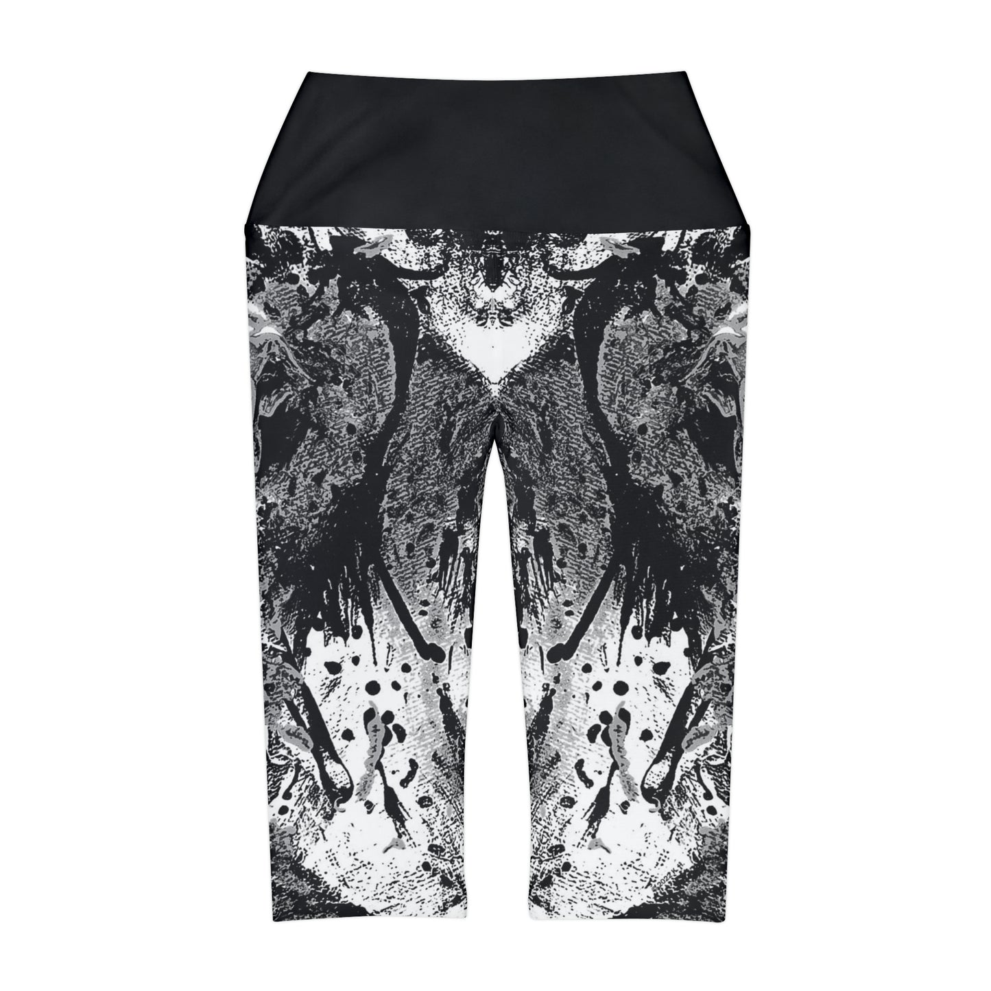 "Dreamy Love" (Cosmic Fusion - Black/White/Gray) - Yoga Capri Leggings
