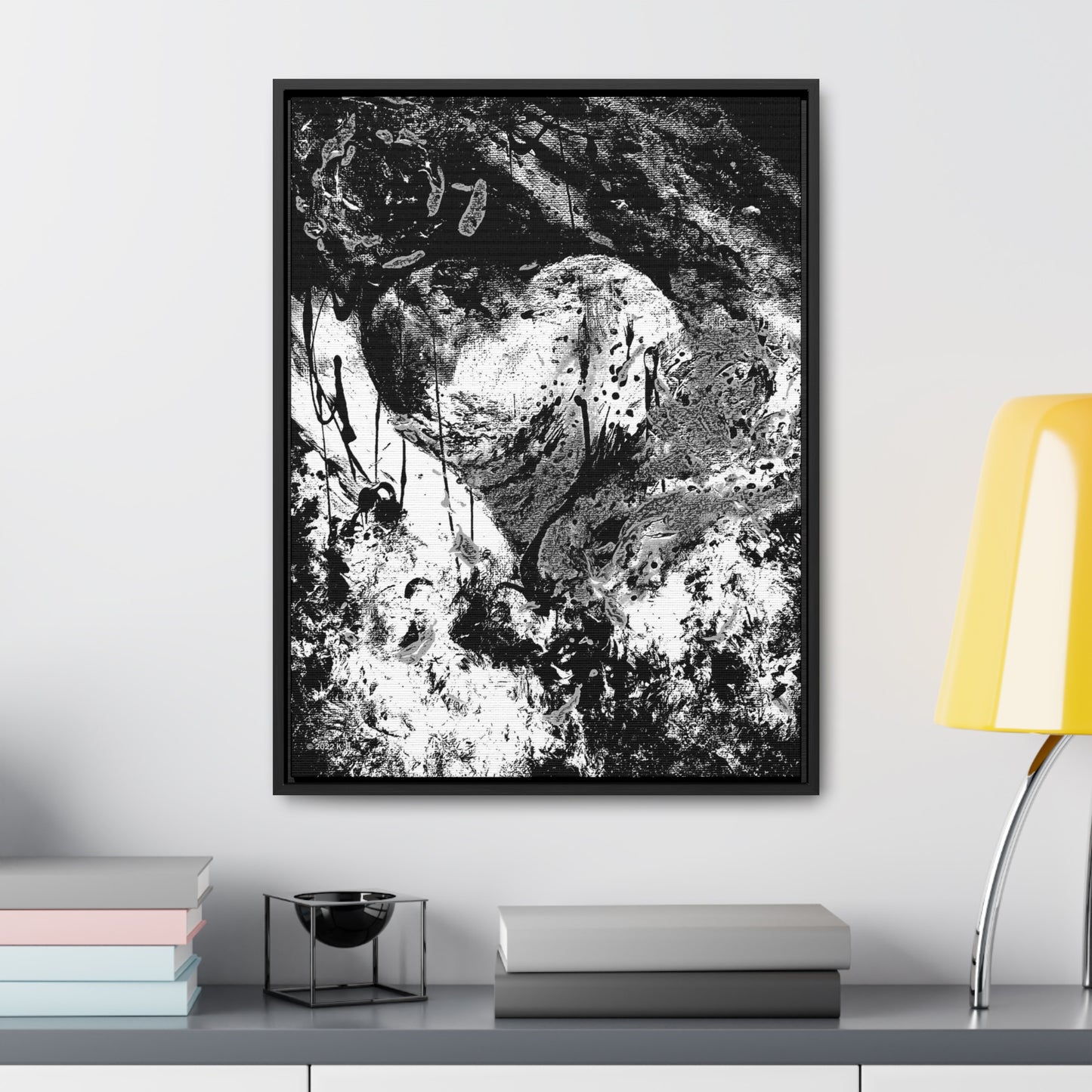 "Dreamy Love" (Cosmic Fusion - Black/White/Gray) - Gallery Canvas Wraps, Vertical Frame