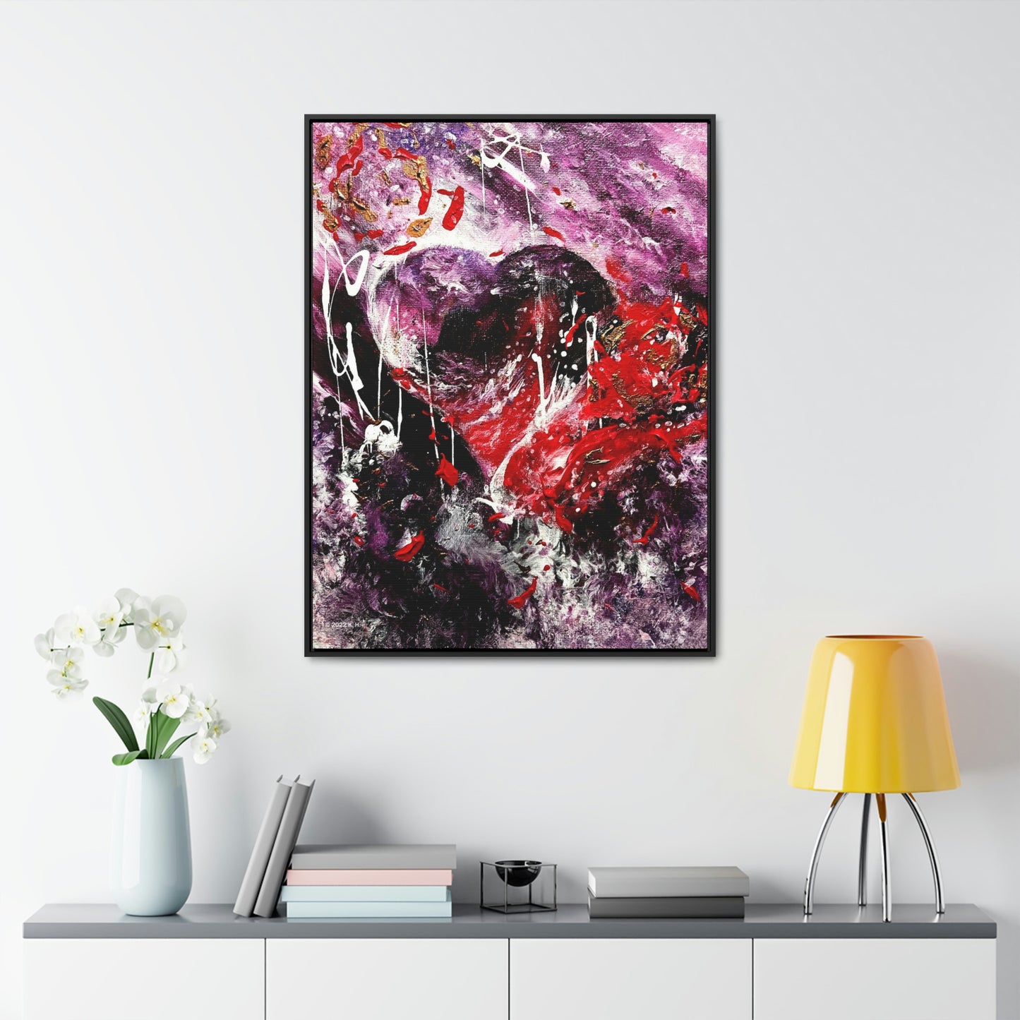"Dreamy Love" (Scarlet/Plum) - Gallery Canvas Wraps, Vertical Frame