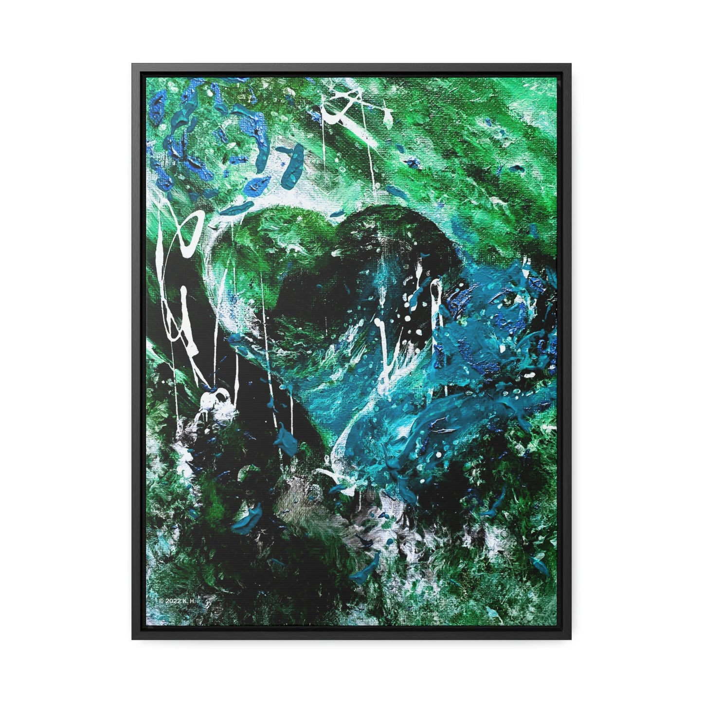 "Dreamy Love" (Forest Green/Teal) - Gallery Canvas Wraps, Vertical Frame