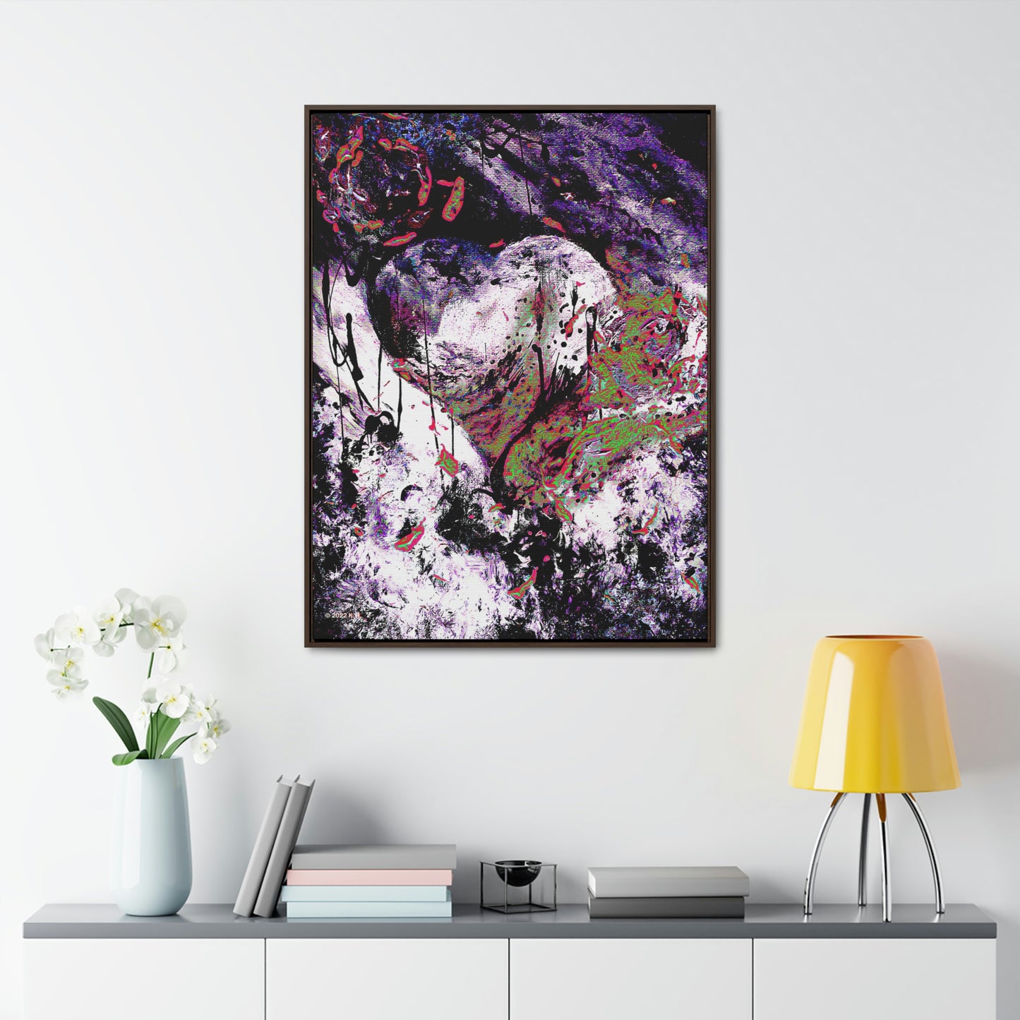 "Dreamy Love" (Cosmic Fusion - Black/White/Purple) - Gallery Canvas Wraps, Vertical Frame