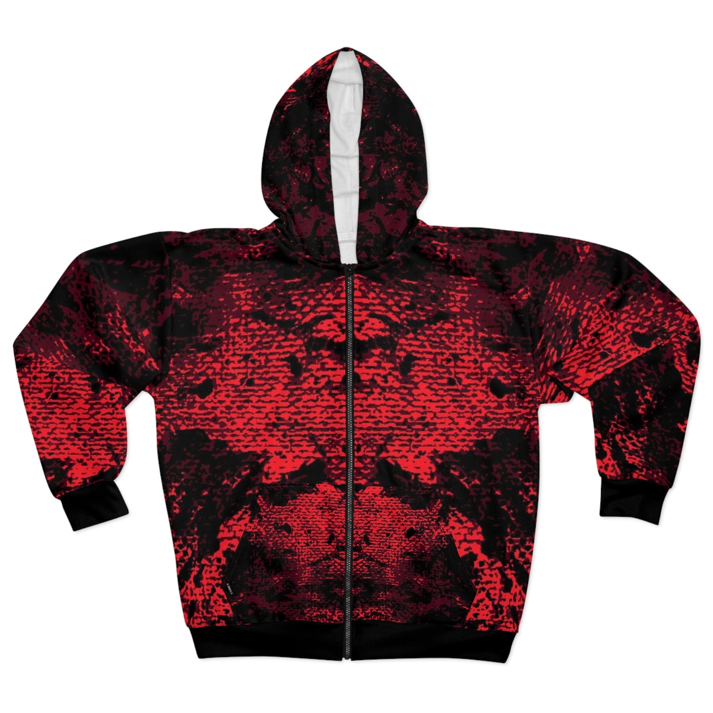 "Mystic Cube" (Cosmic Fusion - Dark Maroon/Neon Red) - Unisex Zip Hoodie