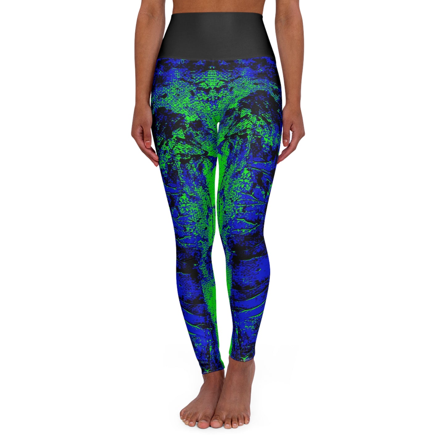 "Mystic Cube" (Cosmic Fusion - Indigo/Neon Green) - High Waisted Yoga Leggings