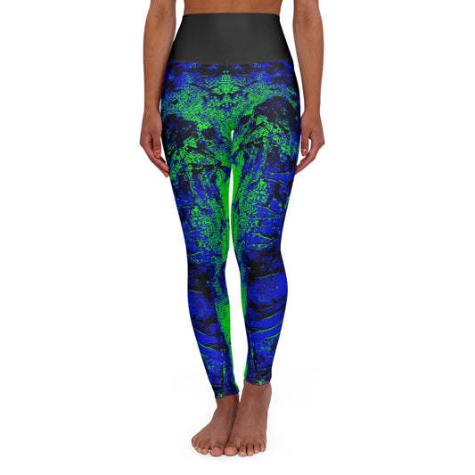 "Mystic Cube" (Cosmic Fusion - Indigo/Neon Green) - High Waisted Yoga Leggings
