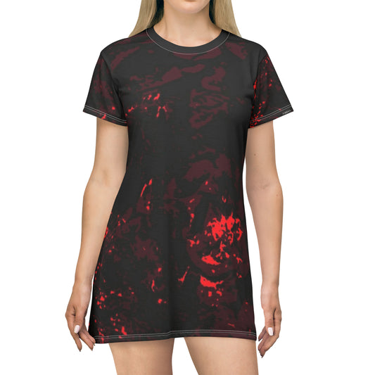 "Mystic Cube" (Cosmic Fusion - Dark Maroon/Neon Red) - T-Shirt Dress