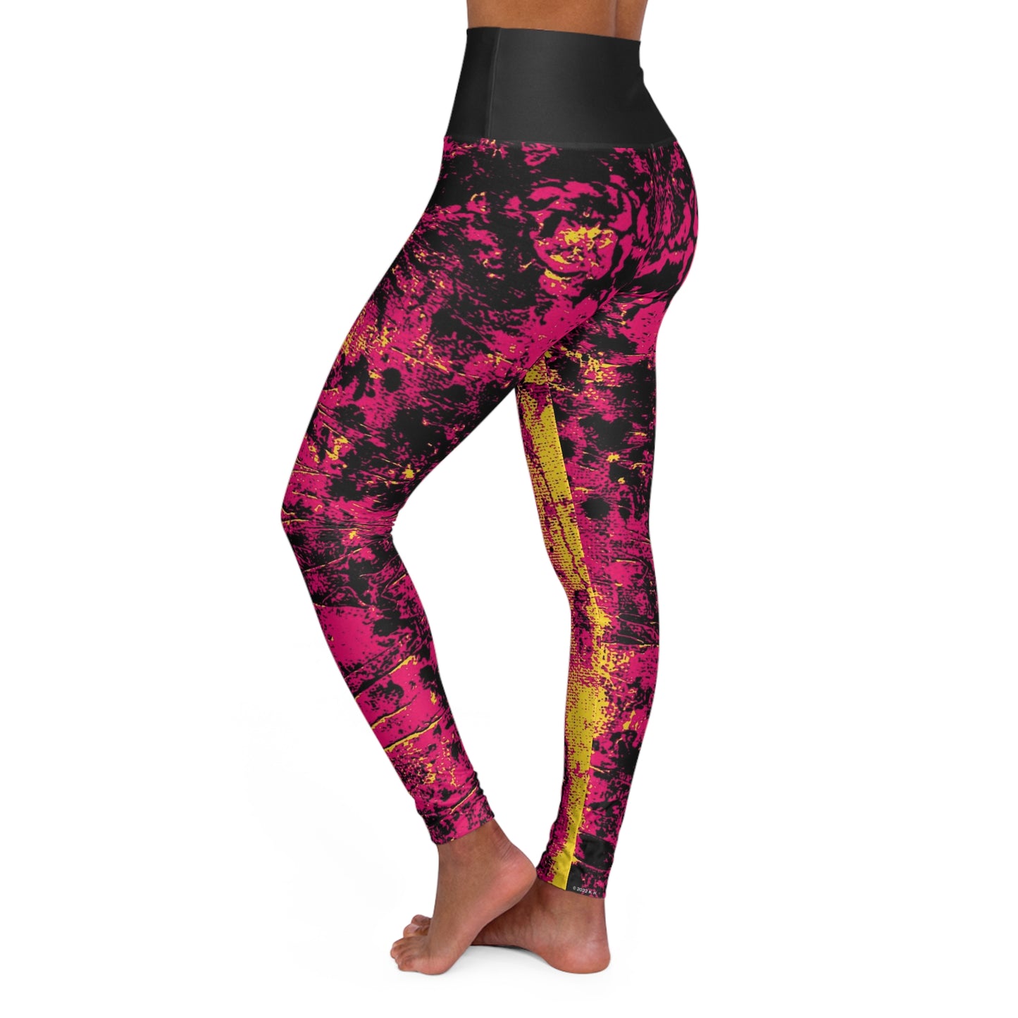 "Mystic Cube" (Cosmic Fusion - Magenta/Gold) - High Waisted Yoga Leggings