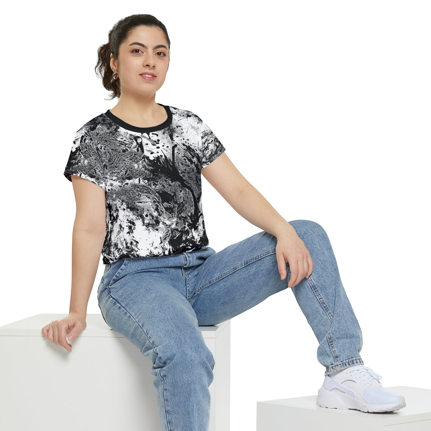 "Dreamy Love" (Cosmic Fusion - White/Black/Gray) - Women's Scoop Neck Tee (w/ heart)