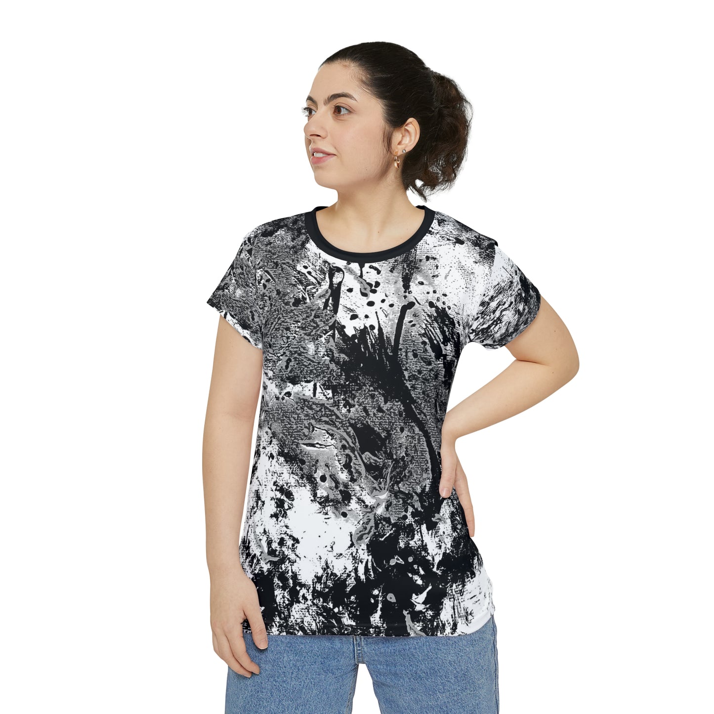 "Dreamy Love" (Cosmic Fusion - White/Black/Gray) - Women's Scoop Neck Tee (w/ heart)