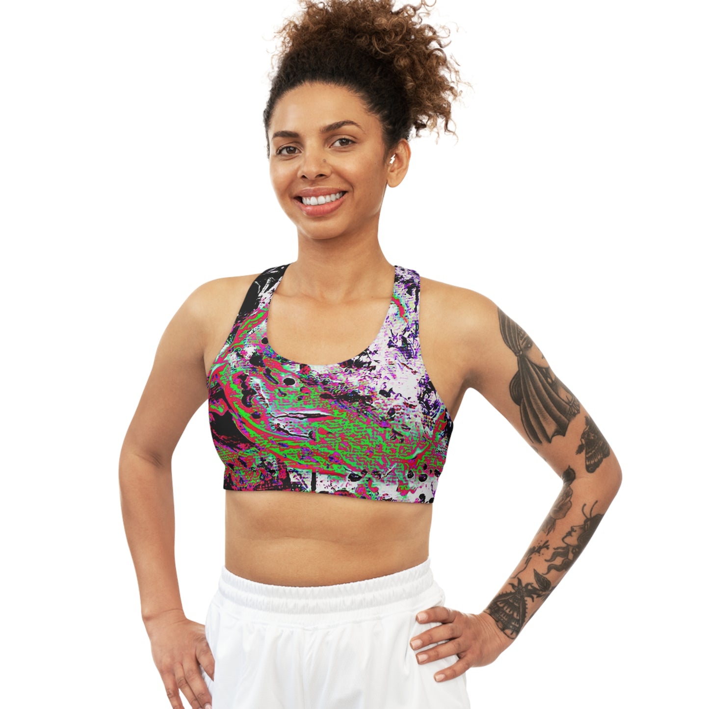 "Dreamy Love" (Cosmic Fusion - Green/Scarlet/Purple) - Seamless Sports Bra