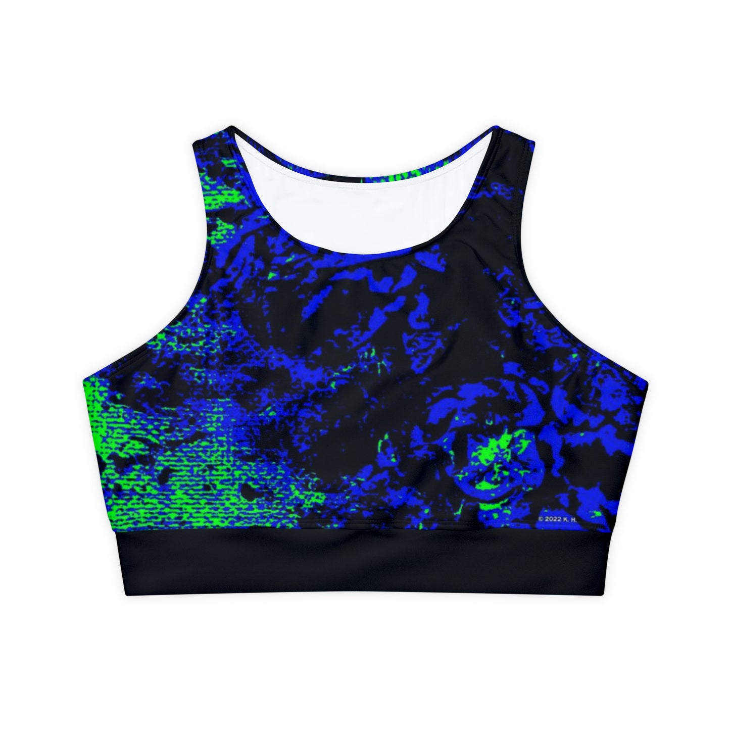 "Mystic Cube" (Cosmic Fusion - Indigo/Neon Green) - Fully Lined, Padded Sports Bra