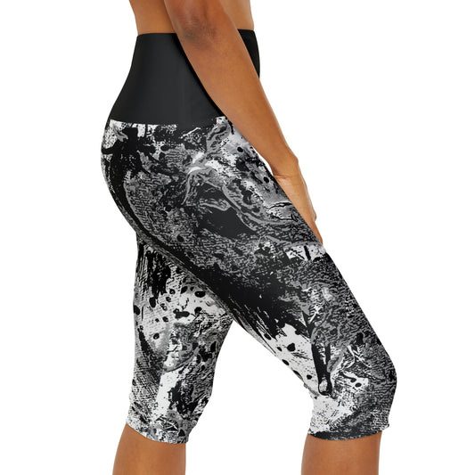 "Dreamy Love" (Cosmic Fusion - Black/White/Gray) - Yoga Capri Leggings