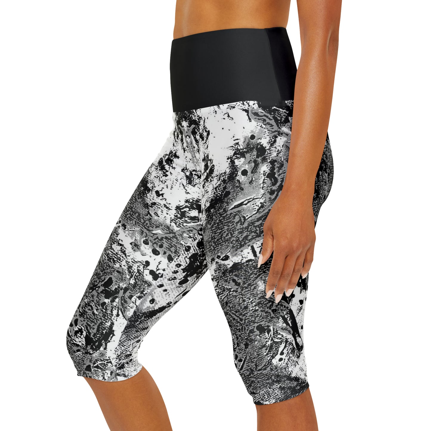 "Dreamy Love" (Cosmic Fusion - Black/White/Gray) - Yoga Capri Leggings