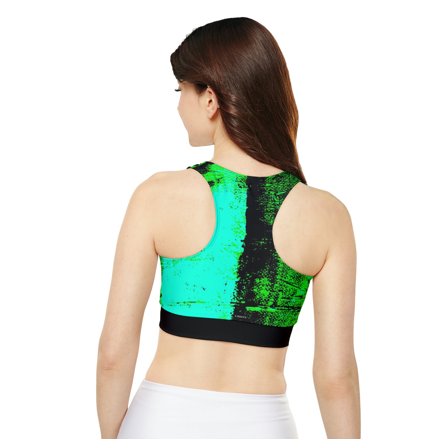 "Mystic Cube" (Cosmic Fusion - Shamrock Green/Aqua) - Fully Lined, Padded Sports Bra