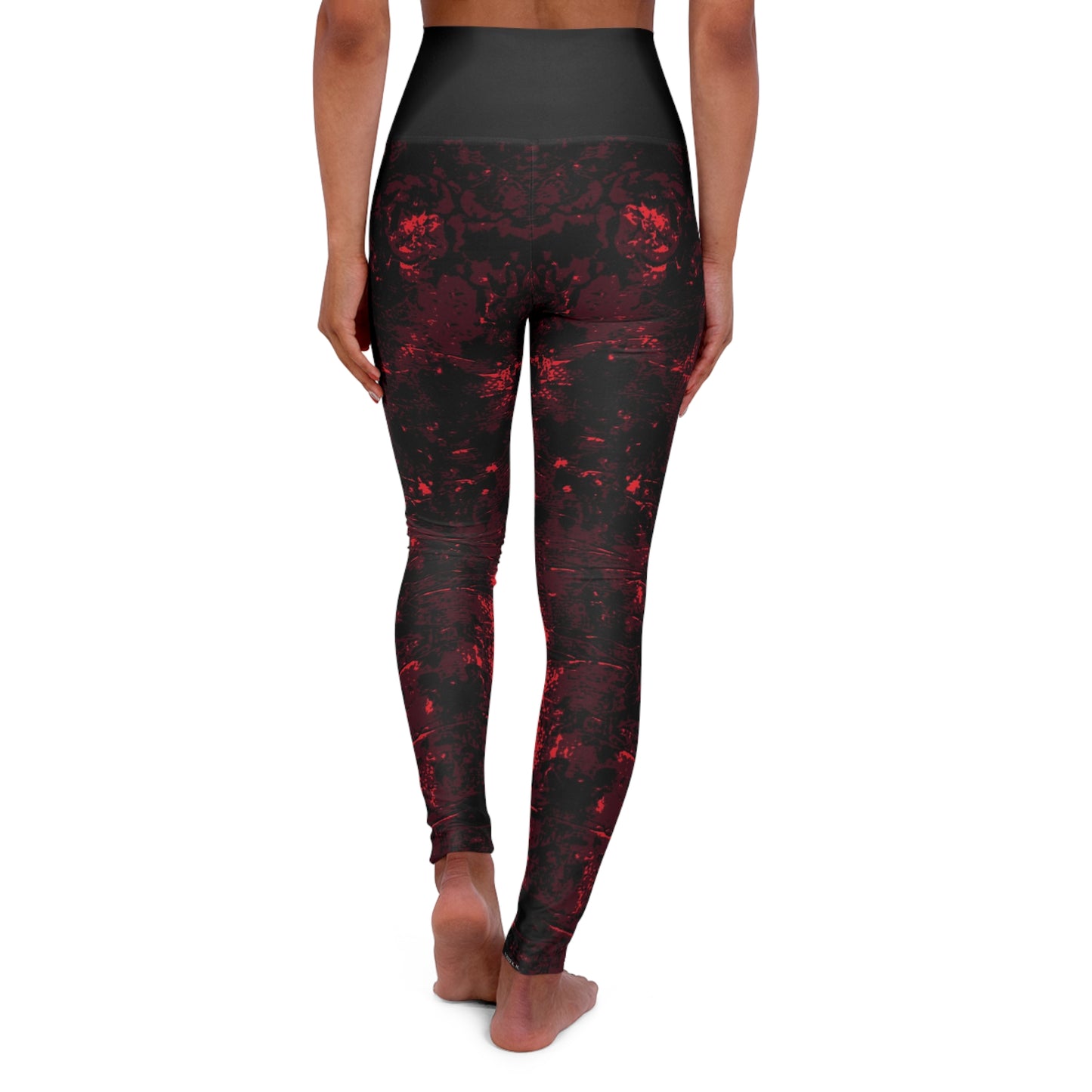 "Mystic Cube" (Cosmic Fusion - Maroon/Neon Red) - High Waisted Yoga Leggings