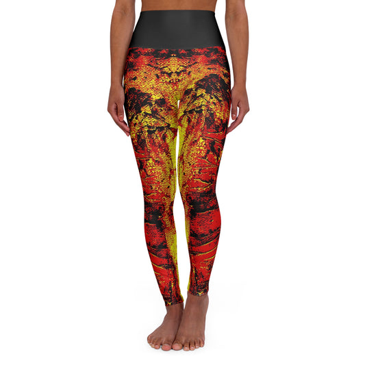 "Mystic Cube" (Cosmic Fusion - Persimmon/Yellow) - High Waisted Yoga Leggings