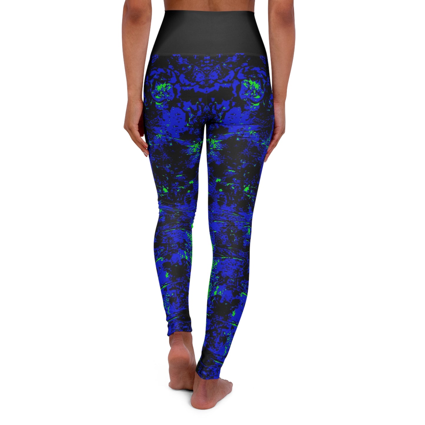 "Mystic Cube" (Cosmic Fusion - Indigo/Neon Green) - High Waisted Yoga Leggings