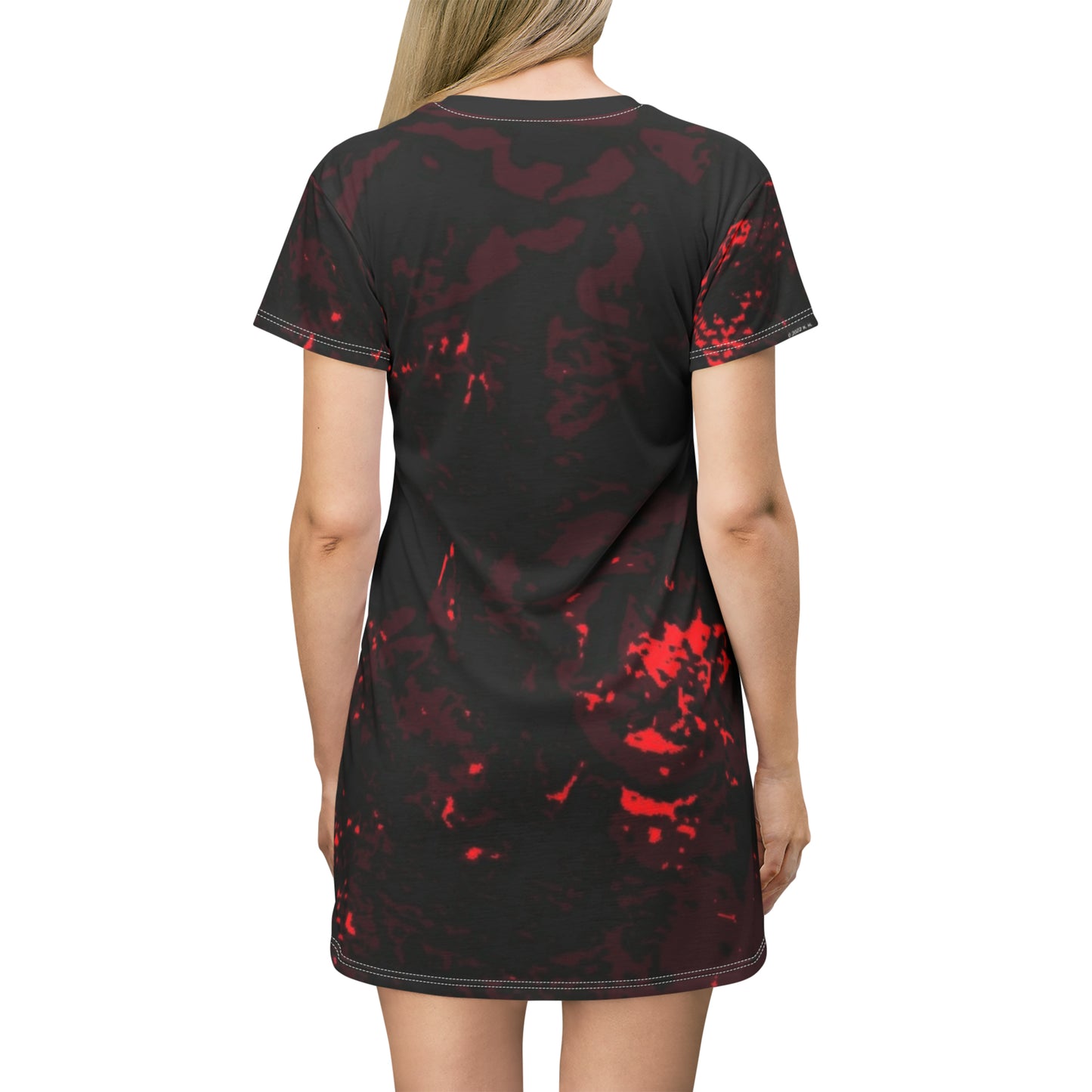 "Mystic Cube" (Cosmic Fusion - Dark Maroon/Neon Red) - T-Shirt Dress