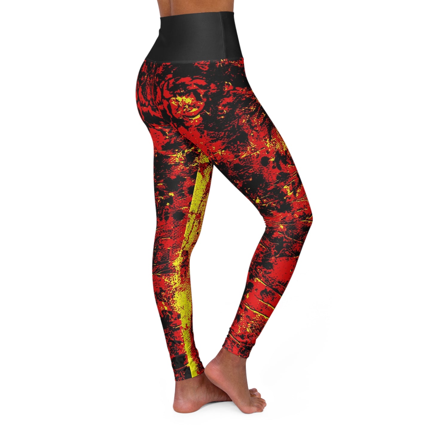 "Mystic Cube" (Cosmic Fusion - Persimmon/Yellow) - High Waisted Yoga Leggings