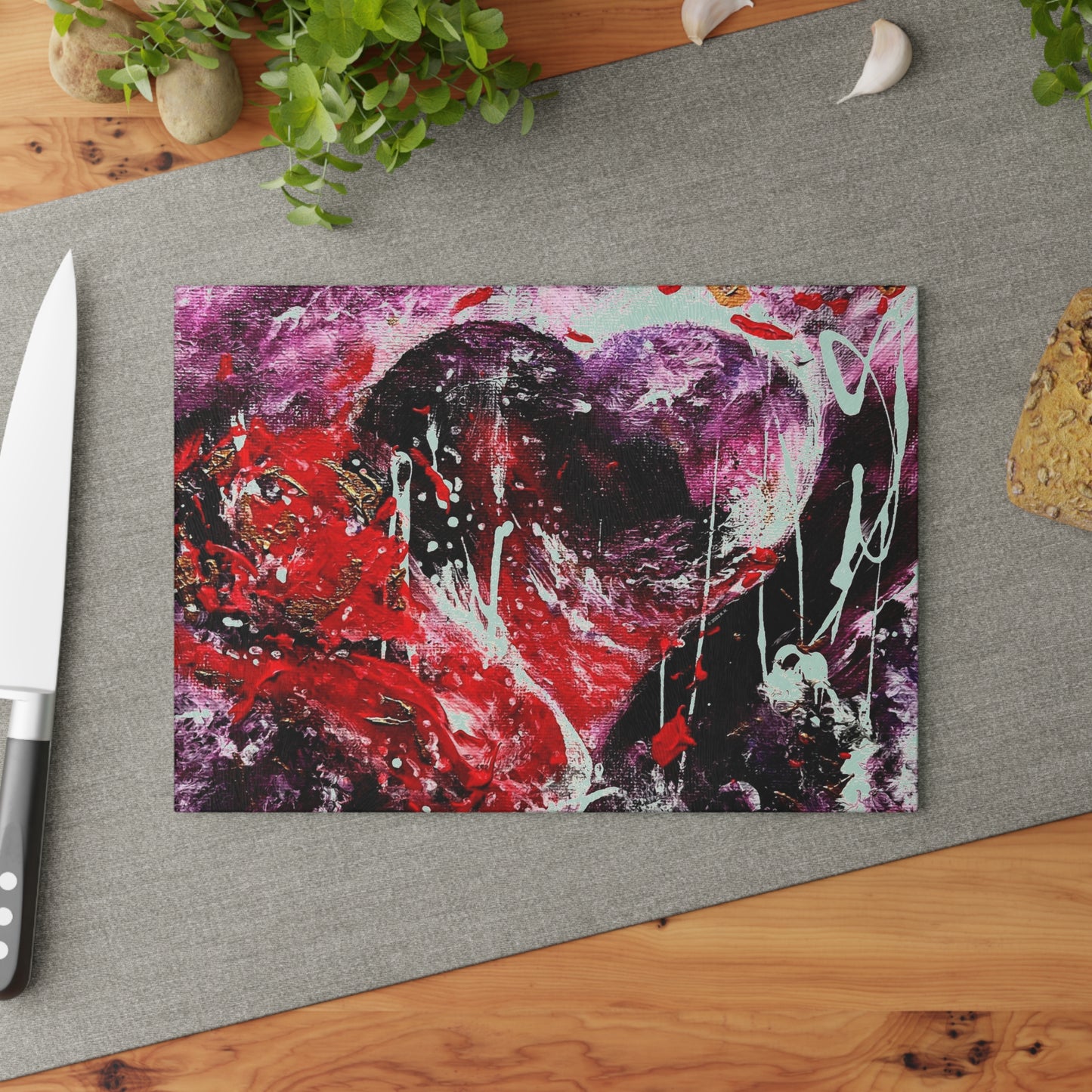 "Dreamy Love" (Scarlet/Plum) - Glass Cutting Boards