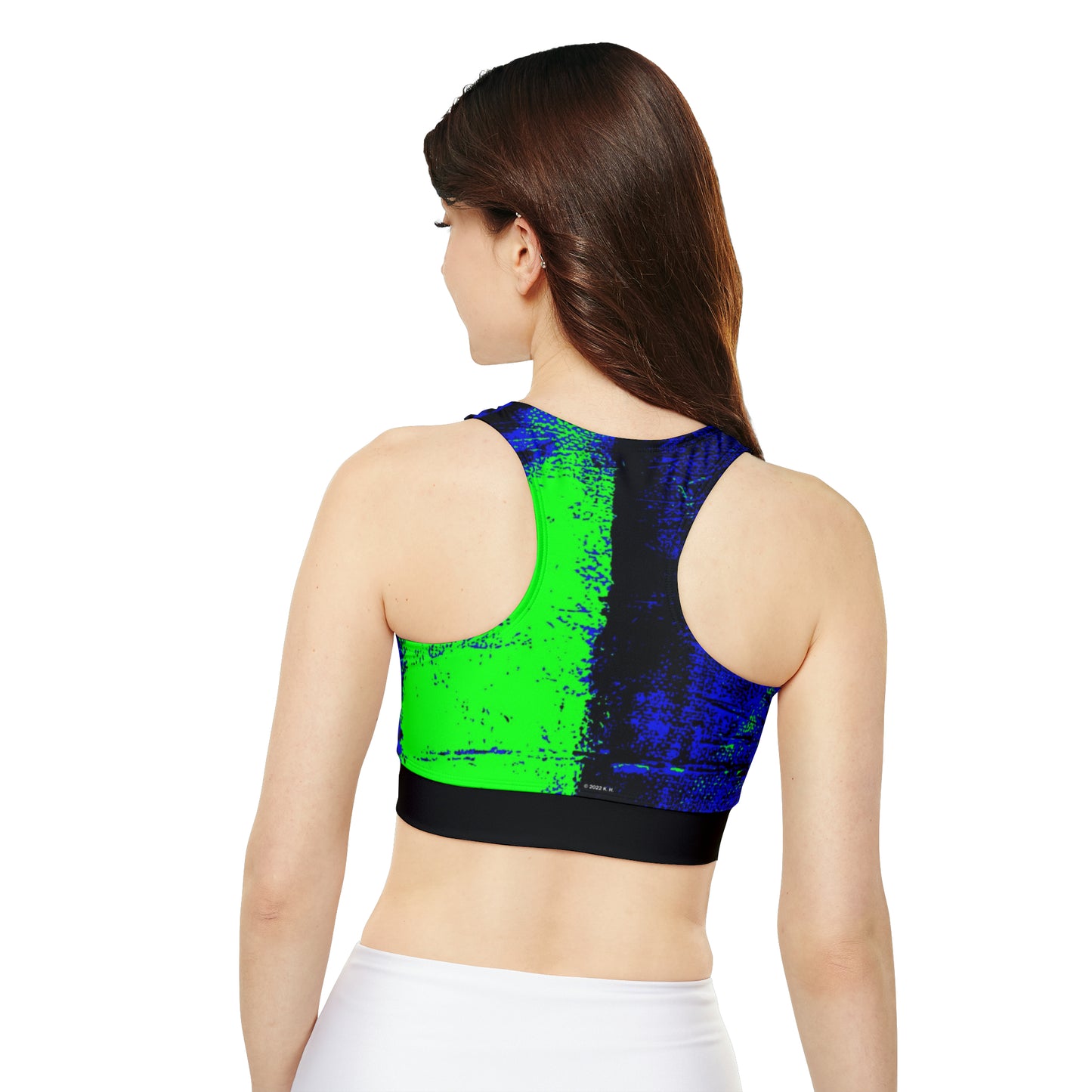 "Mystic Cube" (Cosmic Fusion - Indigo/Neon Green) - Fully Lined, Padded Sports Bra