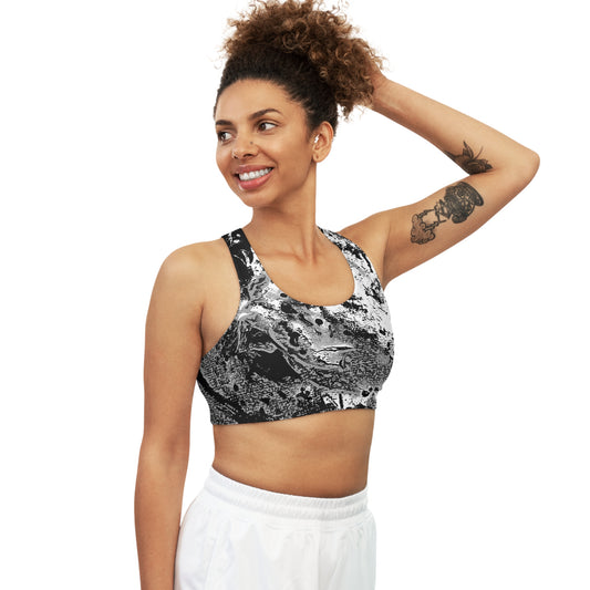 "Dreamy Love" (Cosmic Fusion - Black/White/Gray) - Seamless Sports Bra