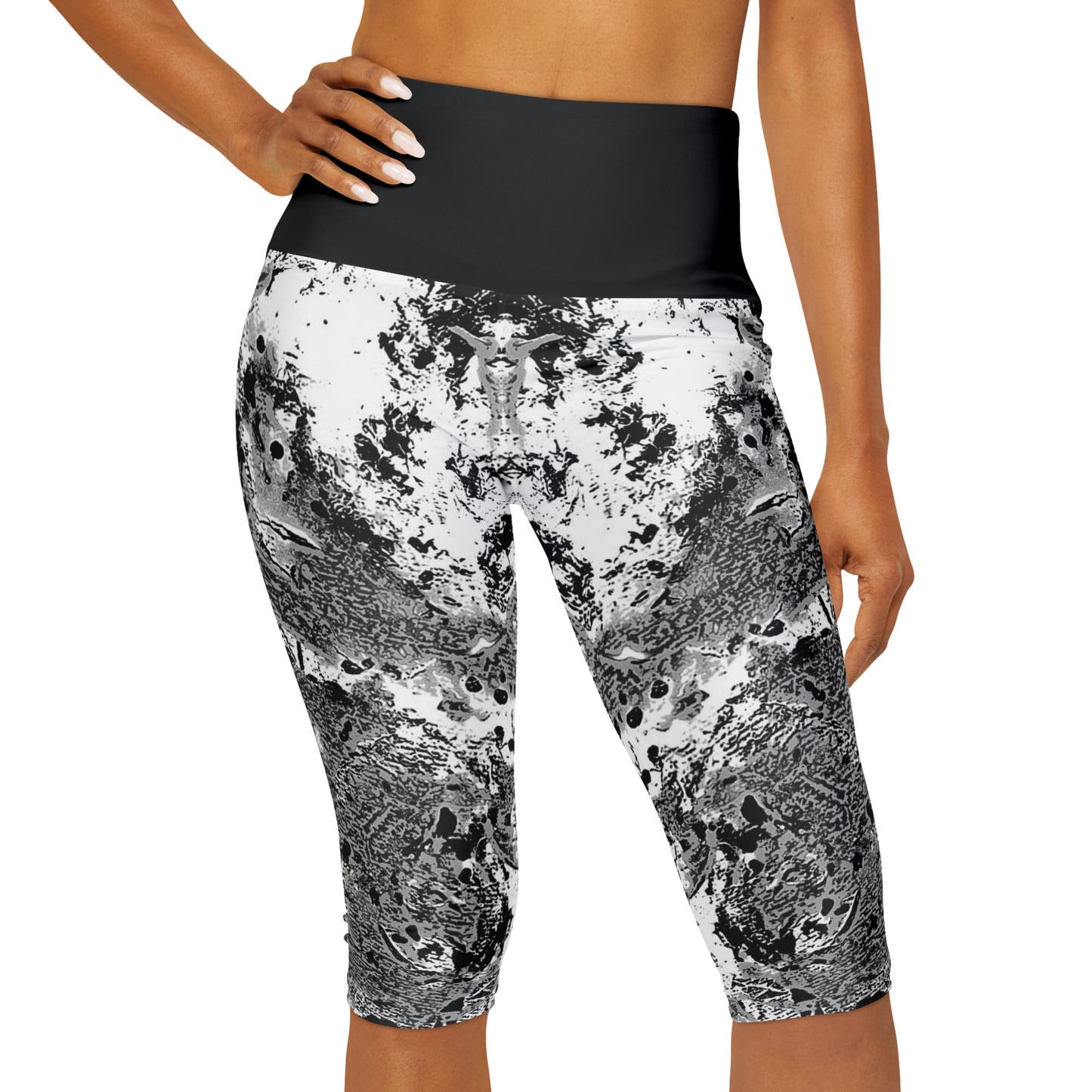 "Dreamy Love" (Cosmic Fusion - Black/White/Gray) - Yoga Capri Leggings